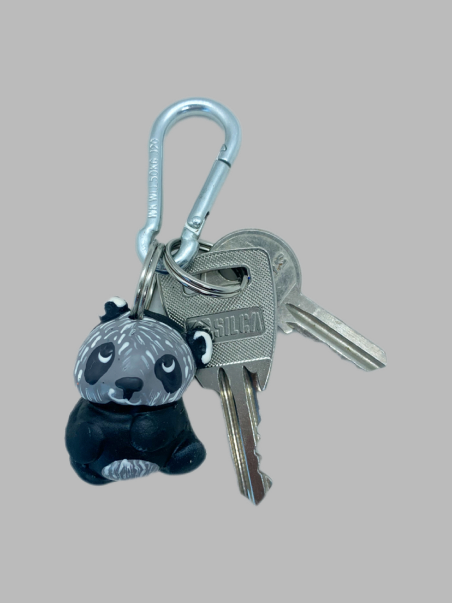 Rubber Keyring Panda Grey