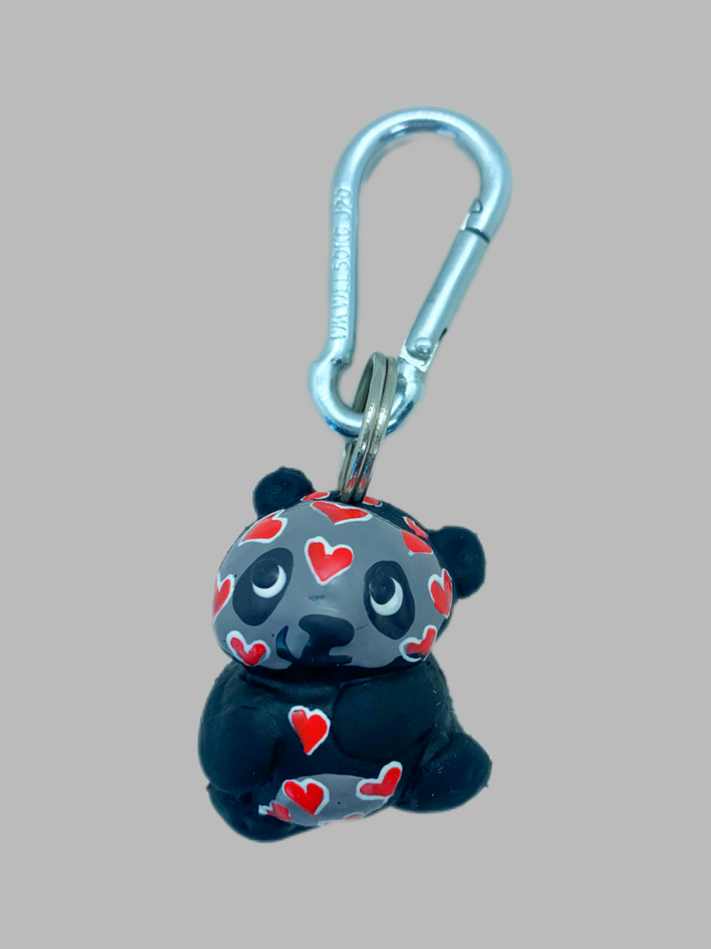 Rubber Keyring Panda Black with Hearts