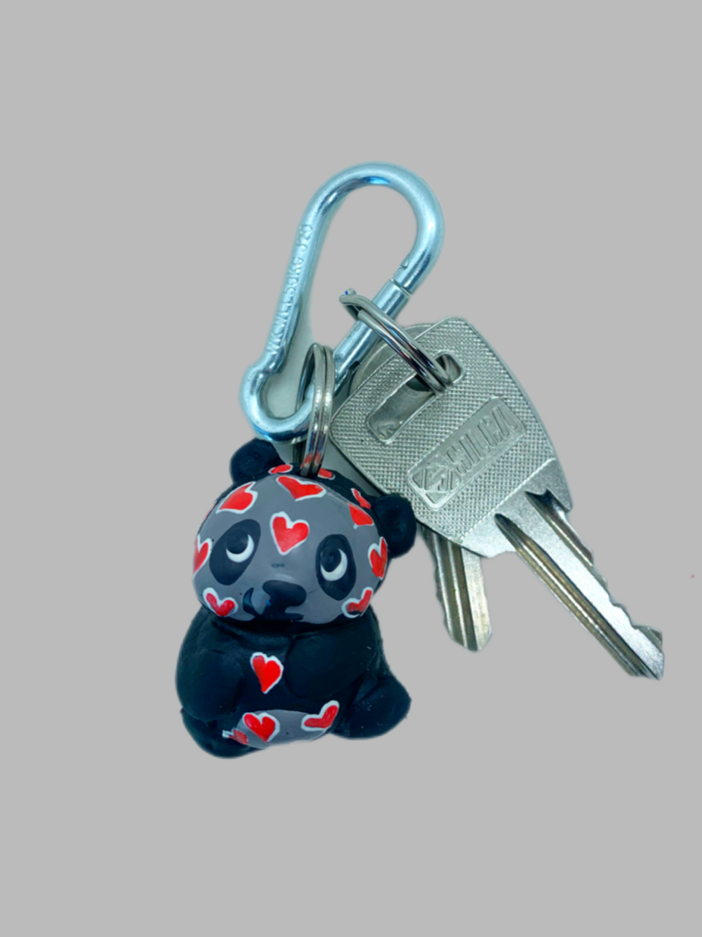 Rubber Keyring Panda Black with Hearts