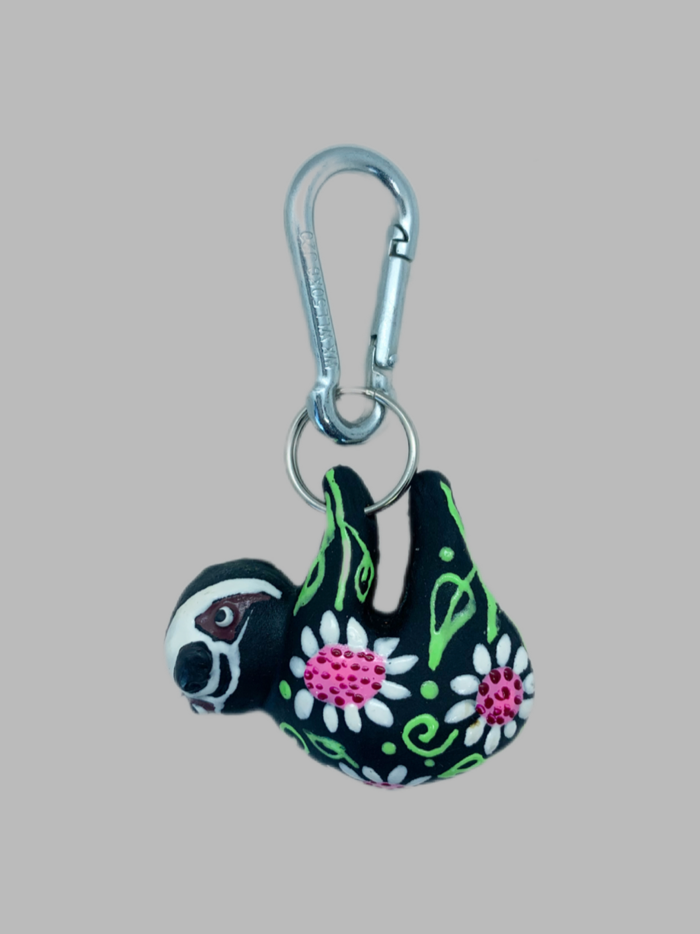 Rubber Keyring Sloth Black Flowers