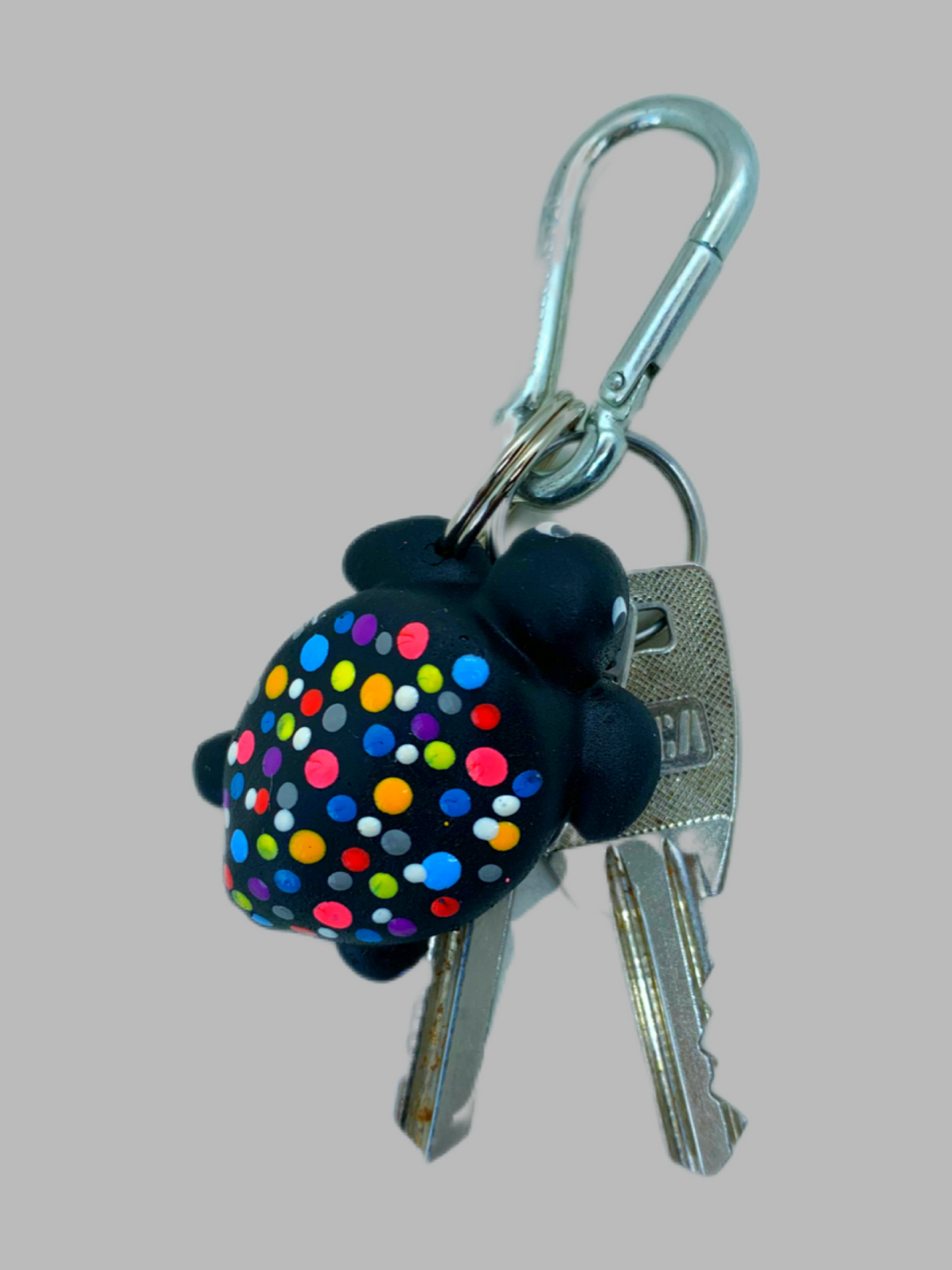 Rubber Keyring Turtle L Rainbow Dots