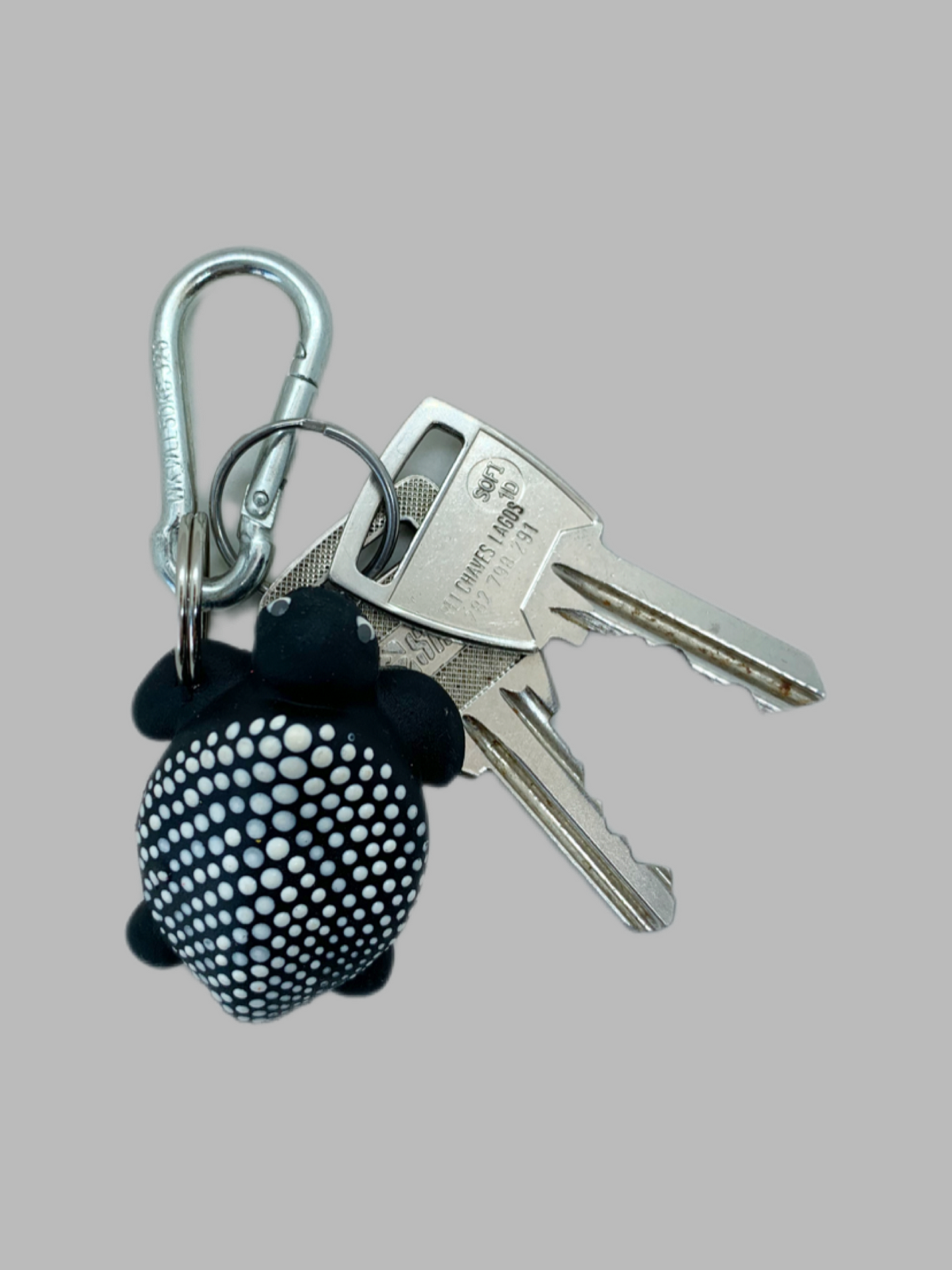 Rubber Keyring Turtle L White Dots