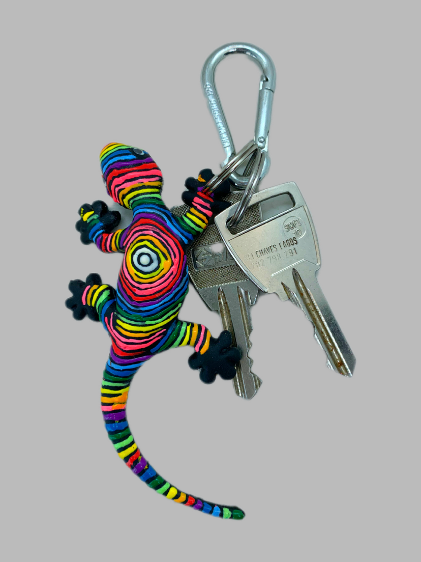 Rubber Keyring Gecko Rainbow